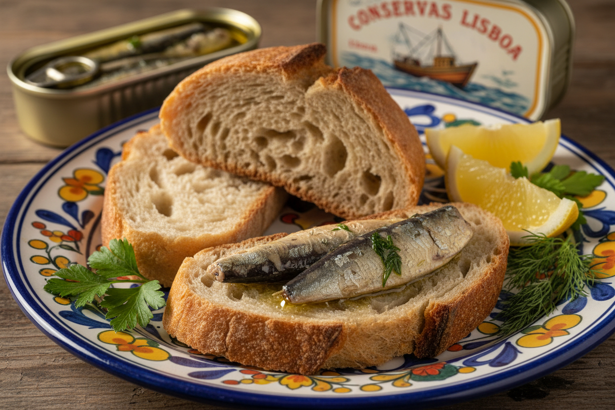 sardines in bread with olive oil 