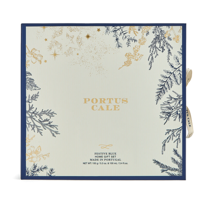 Portus Cale Festive Blue home fragrance gift set in its presentation box