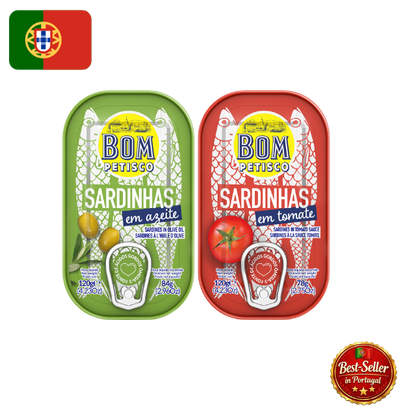 🇵🇹 Bom Petisco portugāļu sardīņu degustācijas komplekts (2 x 120g) – PT karoga izdevums