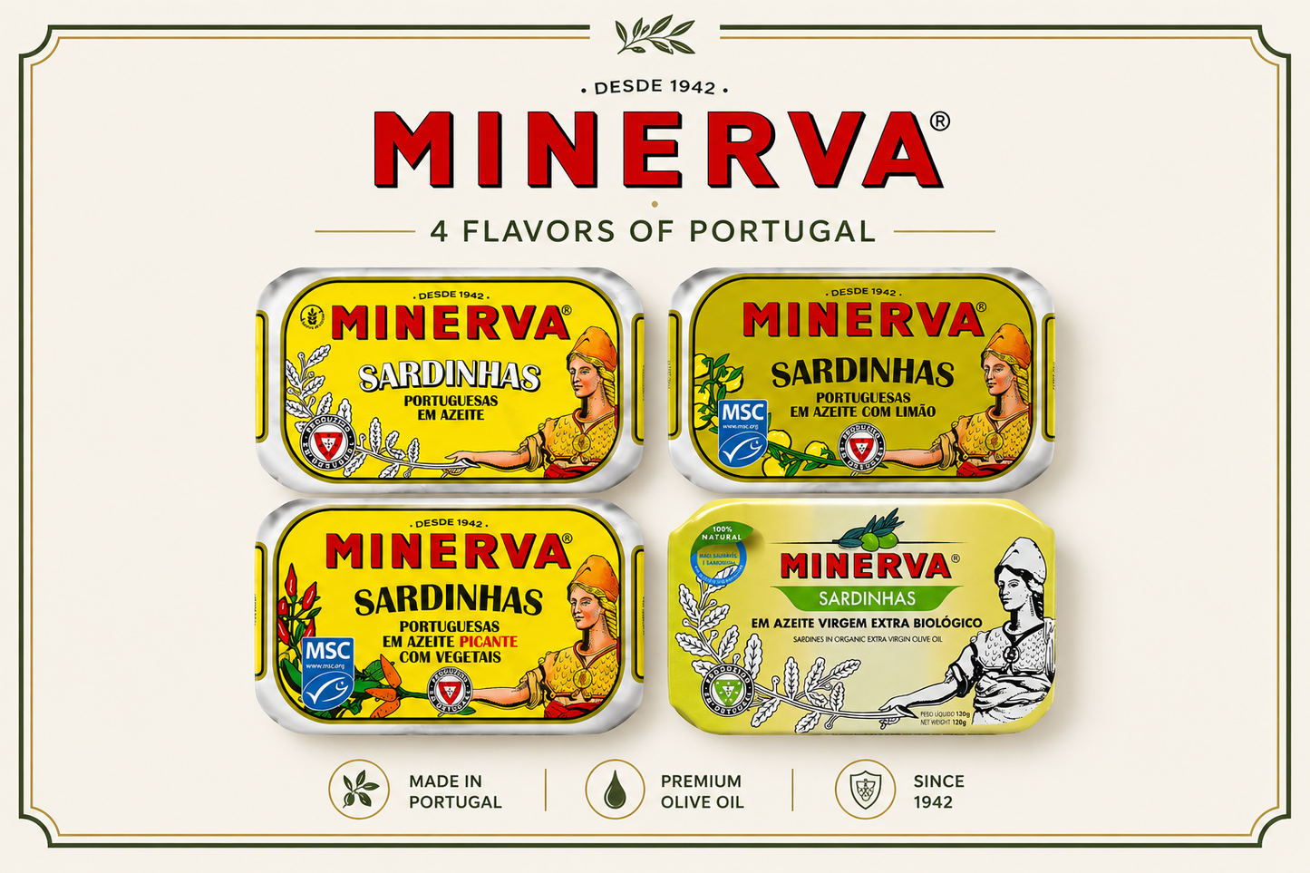 Minerva portugalų sardinės alyvuogių aliejuje degustacijai (4 x 120 g)