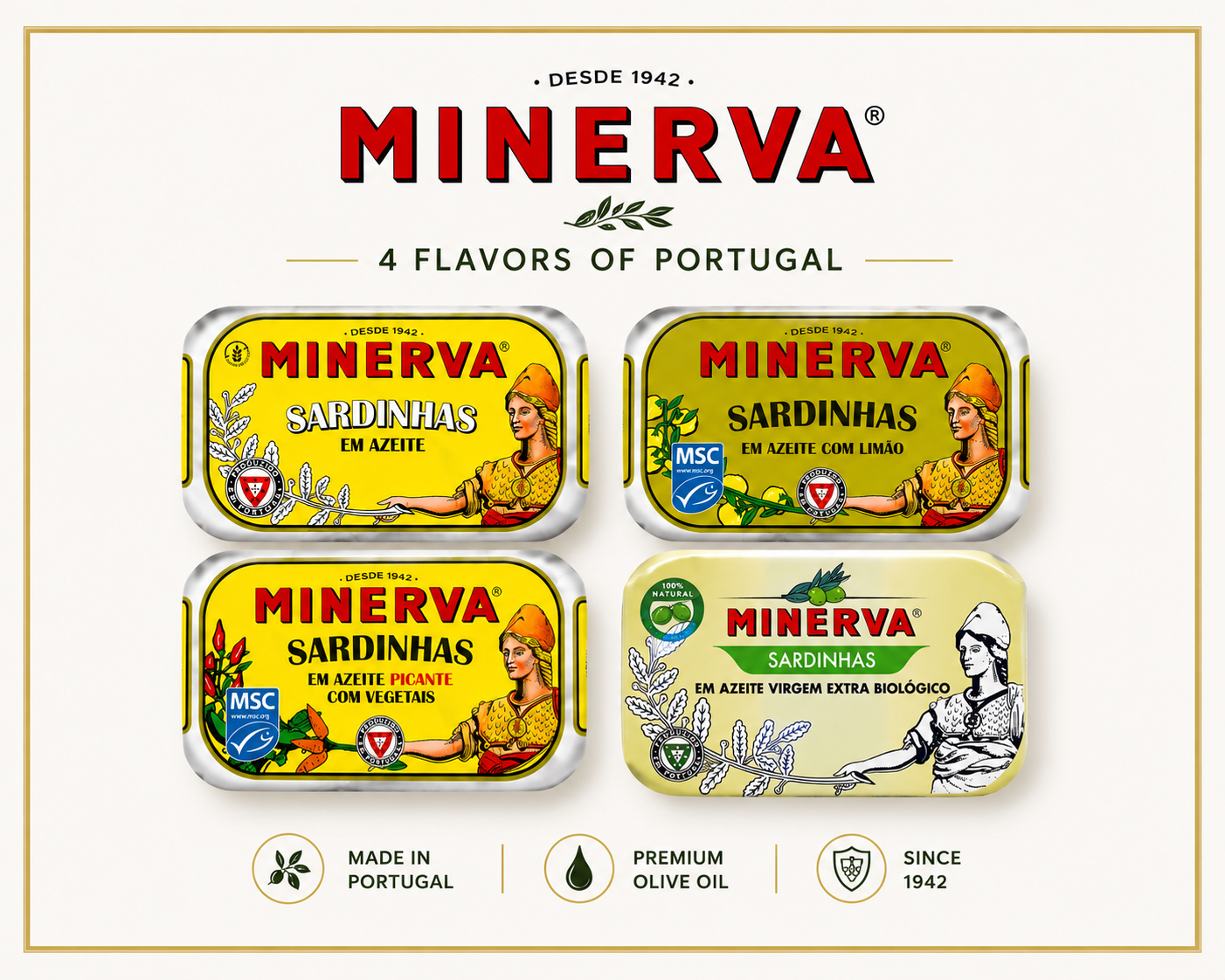 Minerva portugalų sardinės alyvuogių aliejuje degustacijai (4 x 120 g)
